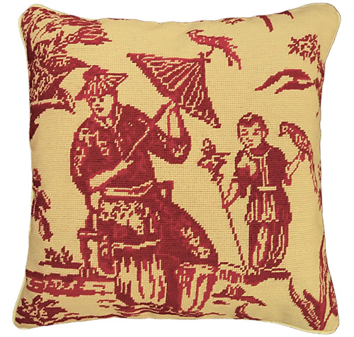 Michaelian Home NCU492 Red Boy with Bird 18" x 18" Red Willow Needlepoint Pillow