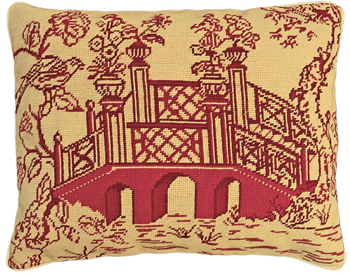 Michaelian Home NCU490 Red Bridge 16" x 20" Red Willow Needlepoint Pillow