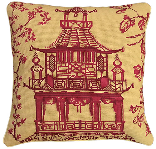 Michaelian Home NCU488 Red Pagoda 18" x 18" Red Willow Needlepoint Pillow