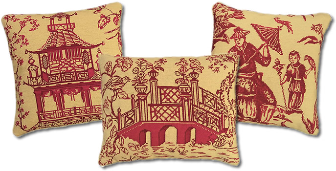 Michaelian Home Willow Needlepoint Pillows in Red on Gold