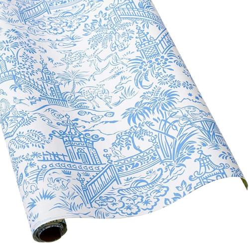 Caspari Pagoda Blue and White Chinoiserie Toile Wrapping Paper