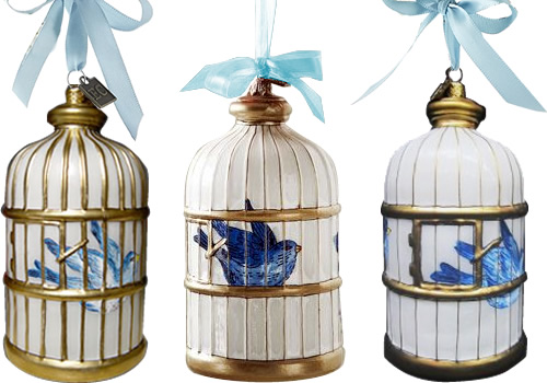 Eric Cortina Blue Willow Bird in a Cage Ornaments