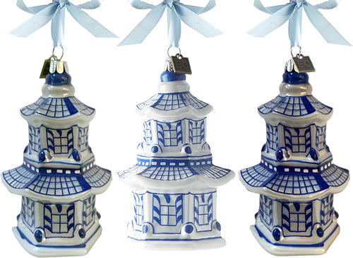 Eric Cortina Blue and White Pagoda Ornament