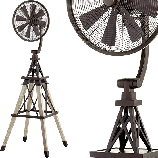 Quorum 39158-86 Oiled Bronze Windmill Floor Fan with Weathered Oak Blades