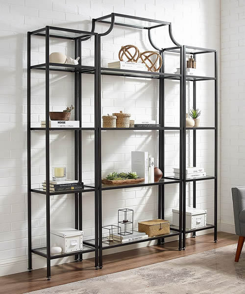 The Crosley Furniture Aimee Pagoda Etagere Bookcase is the same size, 36" wide, 80" high and 12" deep. It is available in Gold or Oil-Rubbed Bronze.