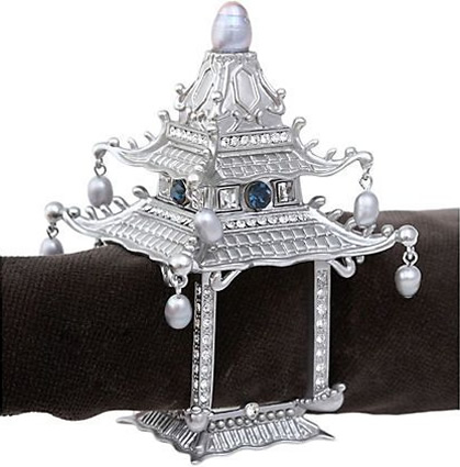 L'Objet NJ6500 Platinum Pagoda Napkin Jewel Napkin Ring