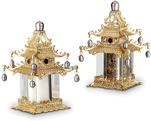 L'Objet SP6501 Gold Pagoda Spice Jewels Salt and Pepper Shakers