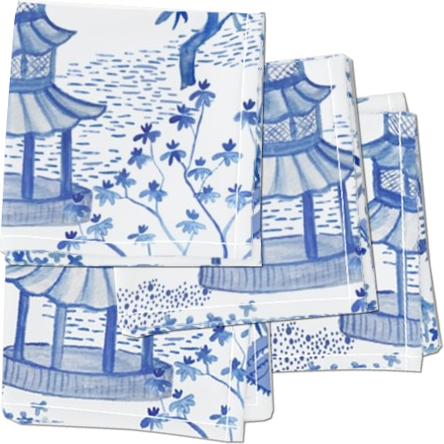 Spoonflower Pagoda Forest in Blues Cloth Cocktail Napkins