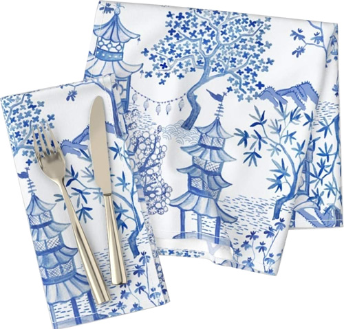 Spoonflower Pagoda Forest in Blues Cloth Dinner Napkins