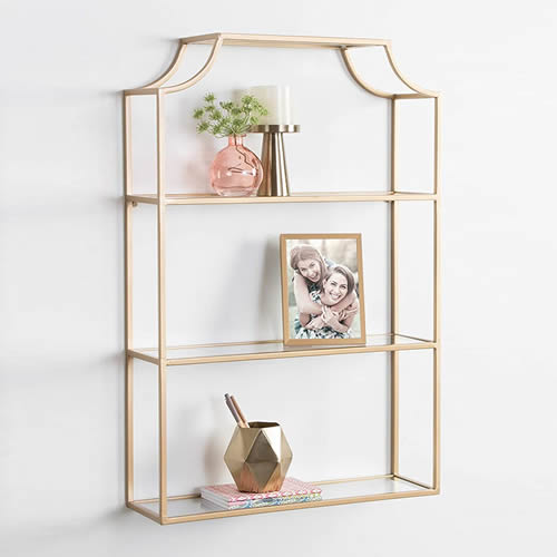 Kate and Laurel Ciel Glam 3-Tier Scalloped Pagoda Style Wall Shelf in Gold