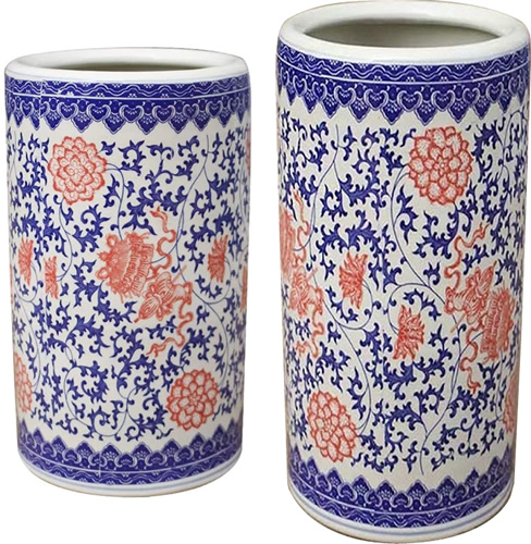 Orange, Blue and White Chinoiserie Floral Umbrella Stands