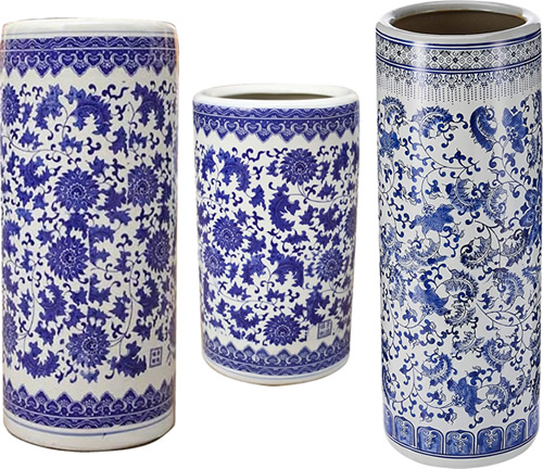 Blue and White Chinoiserie Floral Umbrella Stands