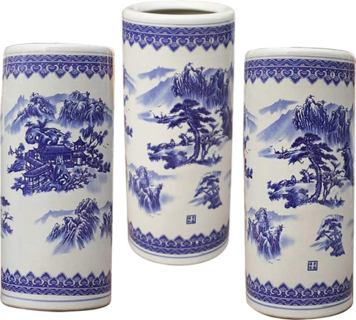 Blue and White Chinoiserie Landscape Umbrella Stands