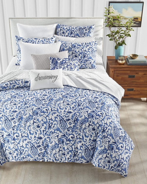 Charter Club Damask Designs Paisley Bedding in Classic Denim Blue and White