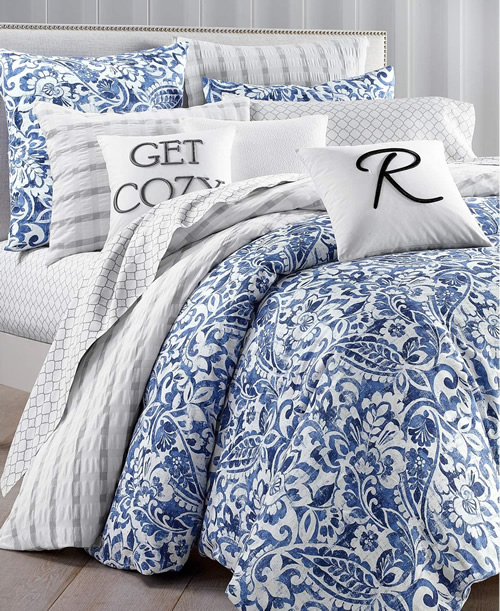 Charter Club Damask Designs Paisley Denim Bedding Collection includes Mix and Match Coordinates