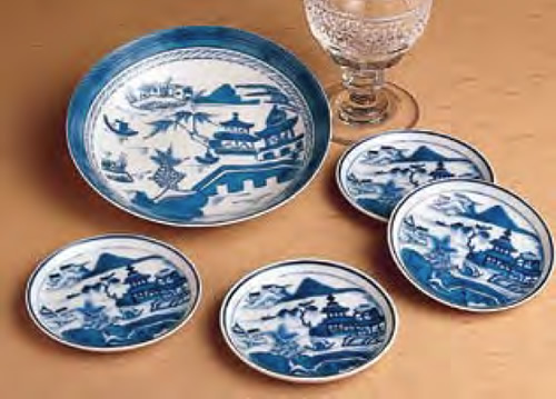 Mottahedeh Blue Canton Fruit Saucer and Set of 4 Coasters