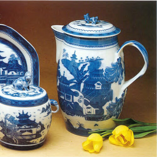 Mottahedeh Blue Canton Fu Dog Jar and Cider Jug with Lid