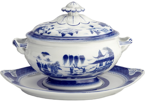 Mottahedeh Blue Canton Oval Tureen and Stand