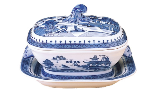 Mottahedeh Blue Canton Sauce Tureen and Stand