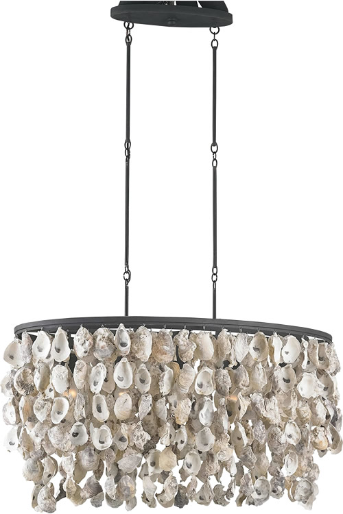 Kathy Kuo Home Sagg Oyster Shell Island Light or Currey & Company 9492 Stillwater Oval Chandelier