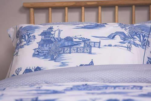 Blue Willow Duvet Cover and Pillow Case from Foxford Woollen Mills