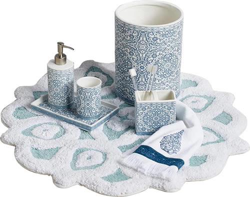 Peri Home Capri Medallion Bath Collection Bath Rug, Liquid Soap or Lotion Dispenser, Tumbler Cup, Tray, Wastebasket, Toothbrush Holder and Fingertip Towel