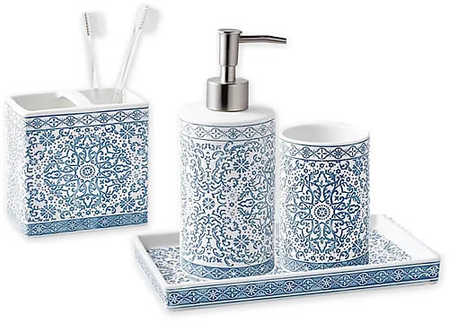 Peri Home Capri Medallion Bath Countertop Collection Toothbrush Holder, Liquid Soap or Lotion Dispenser, Tumbler Cup and Tray