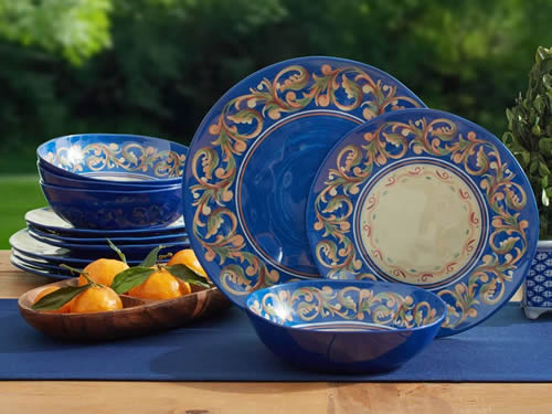 Pfaltzgraff Villa Della Luna Blue Melamine Dinnerware