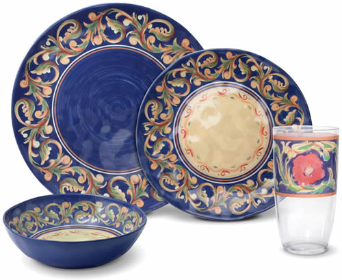 Pfaltzgraff Villa Della Luna Blue Melamine Dinnerware