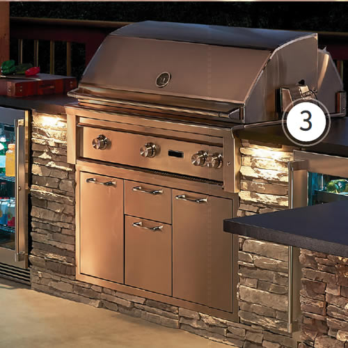 Kichler 16101AZT27 6" 2700K LED Hardscape Lighting highlights an outdoor kitchen