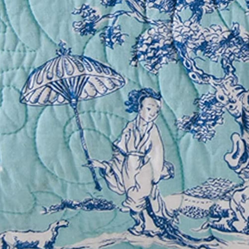 Blue and White Geisha on Turquoise background Colonial Williamsburg Foundation Hampstead Toile