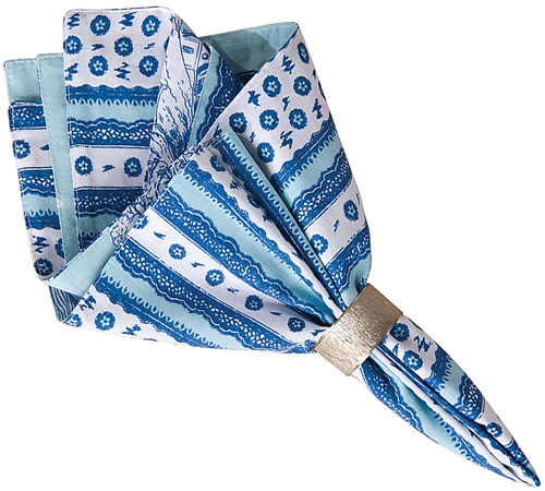 Colonial Williamsburg Hampstead Coordinating napkins in cobalt blue and white stripes with tiny flowers and lace pattern