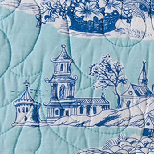 Colonial Williamsburg Foundation Hampstead Toile with Cobalt blue follies and geishas on aqua blue