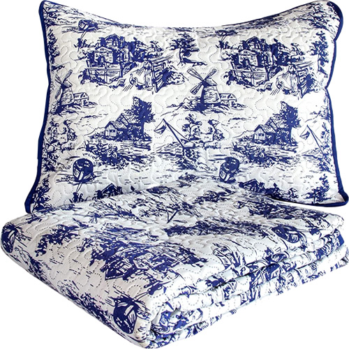 Cobalt Blue Classic Dutch Windmill Toile Print Bedding from Cozy Home