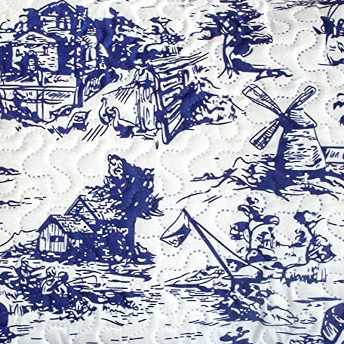 Quilted Cobalt Blue Classic Holland Landscape Toile Print