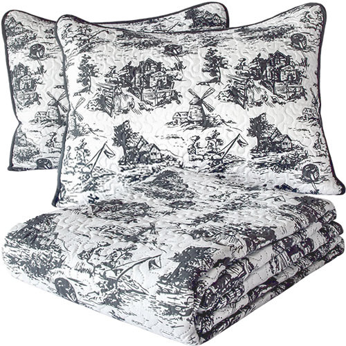 Grey Classic Dutch Windmill Toile Print Bedding from Cozy Home