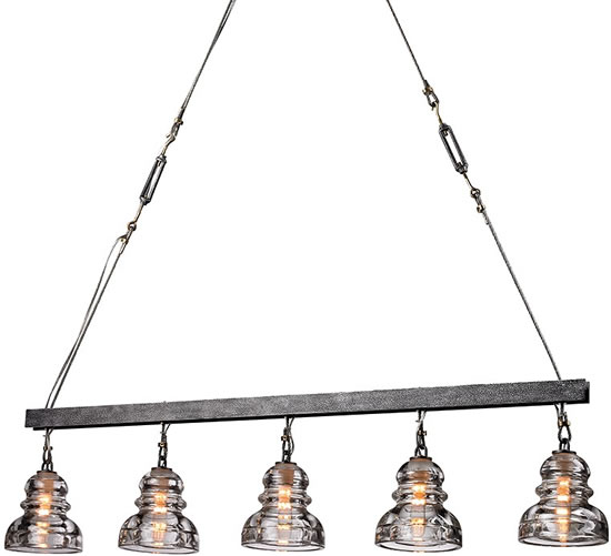 Troy Lighting F3138 Linear Pendant in Old Silver with Glass Insulators from the Menlo Park Collection