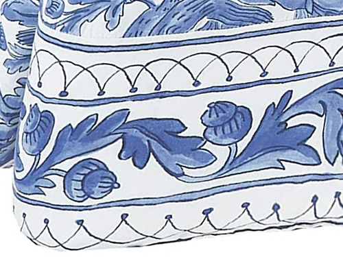 Molly Hatch Blue Bird Border printed with oak leaves and acorns between bands and lattice