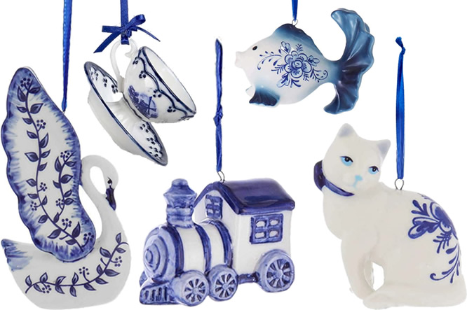 Kurt Adler Delft Blue and White Ornaments