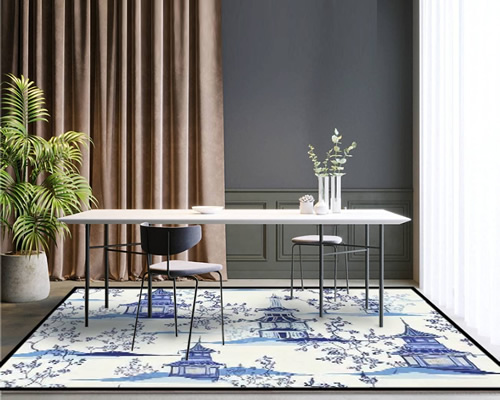 Blue and White Pagoda Area Rugs