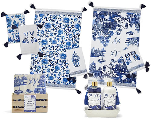Two’s Company Blue Willow Hand Towels, Kitchen Towels and Countertop Soap and Lotion Set
