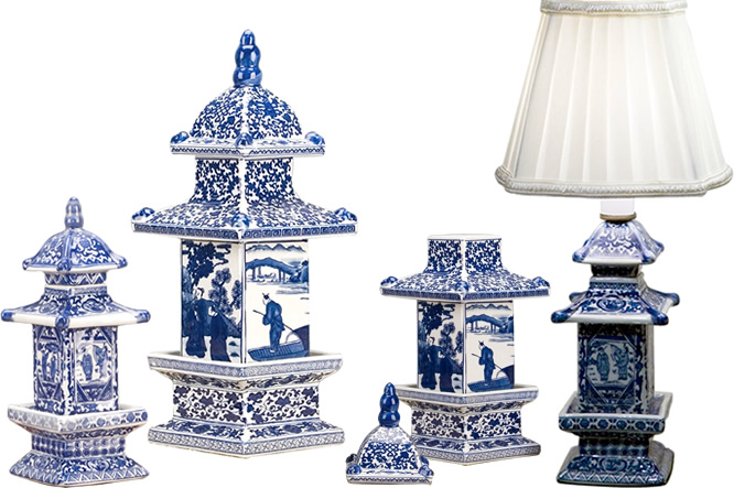 Blue and White Porcelain Pagoda Ginger Jars