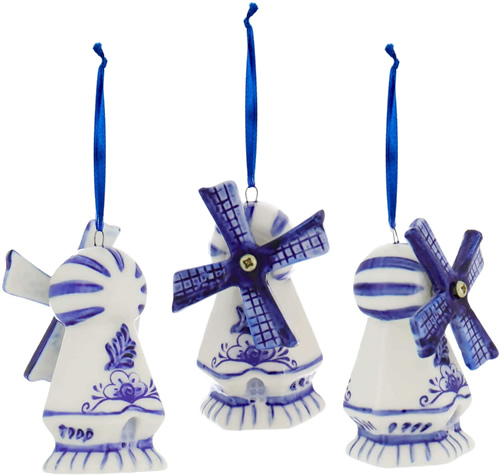 Kurt Adler Delft Blue Windmill Ornaments