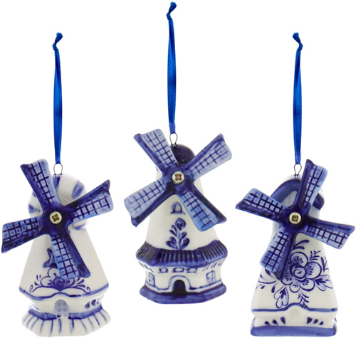 Kurt Adler Delft Blue Windmill Ornaments