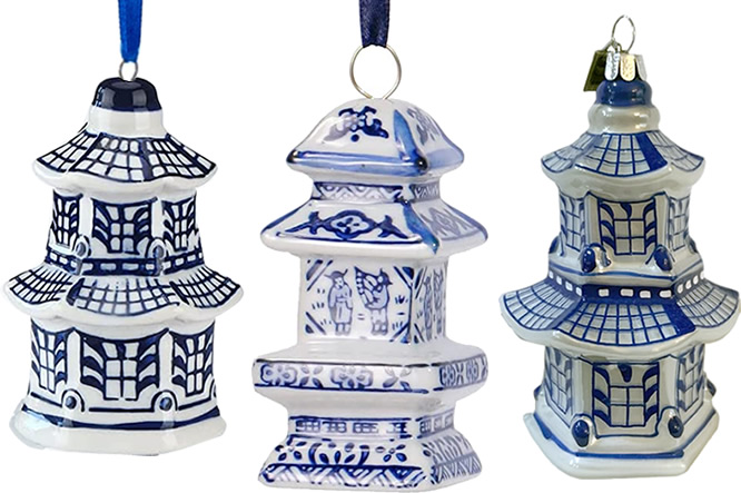 Miniature Blue and White Porcelain Pagoda Ornaments