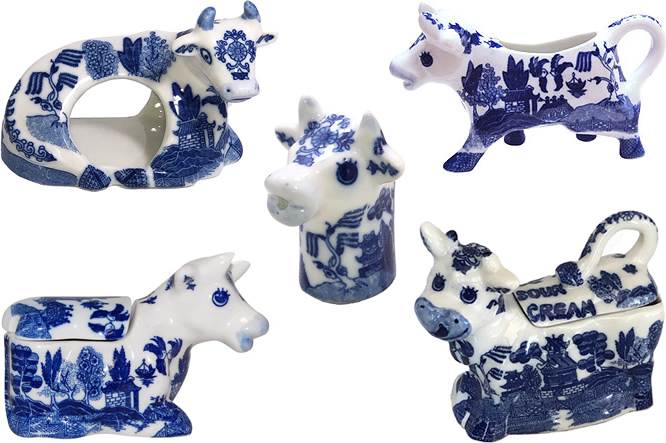 Whimsical Blue Willow Cows