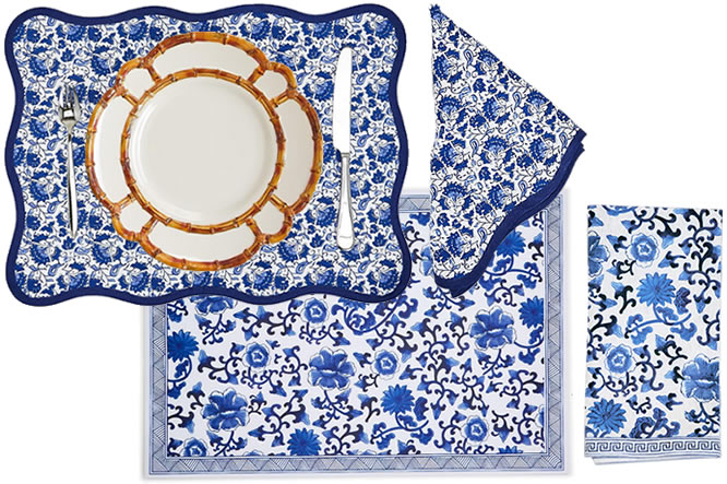 Two’s Company Blue and White Chinoiserie Chic Napkins and Placemats