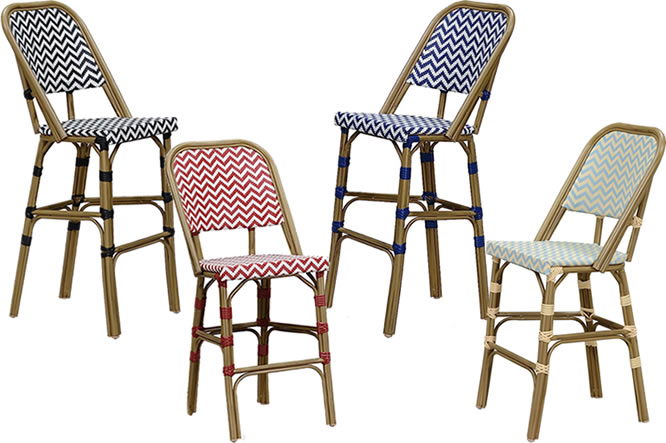 Indoor/Outdoor French Bistro Stools with Zig Zag Weave