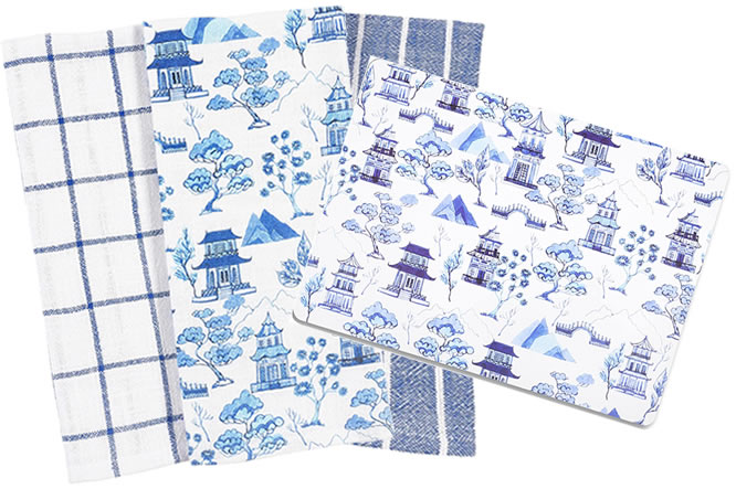 KAF Home Blue Willow Dish Towels and Placemats