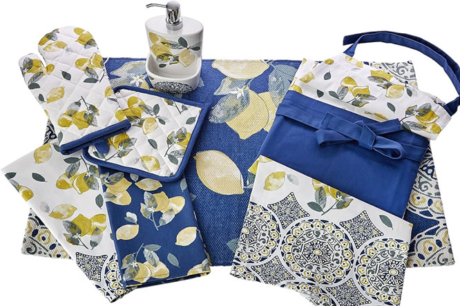 Vern Yip Blue and White Medallions and Lemons Kitchen